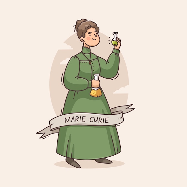 마리 큐리 (Marie Curie) 의 손으로 그린 일러스트레이션