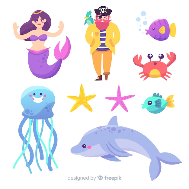 Free vector hand drawn marine characters collection