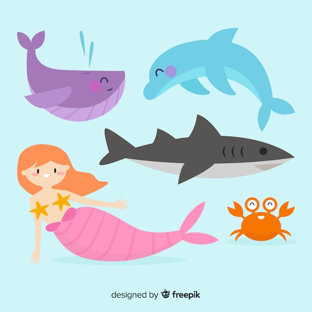 Free vector hand drawn marine characters collection