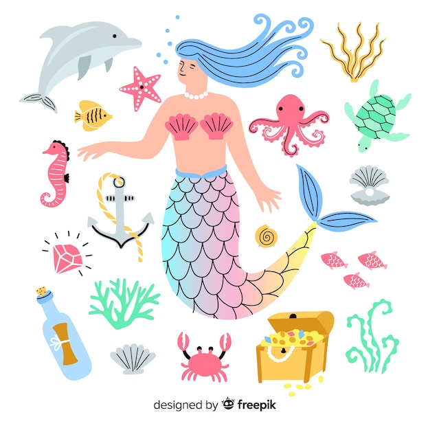 手描きの海洋生物のキャラクター