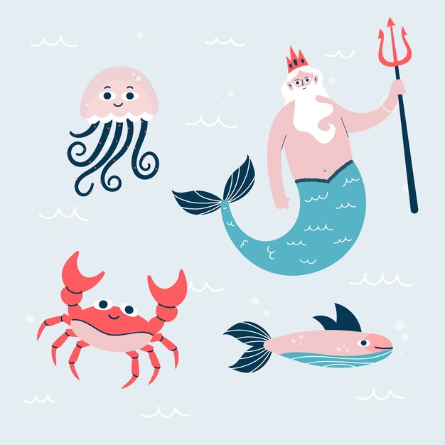 Free vector hand drawn marine life character