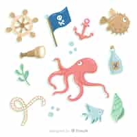 Free vector hand drawn marine life elements pack