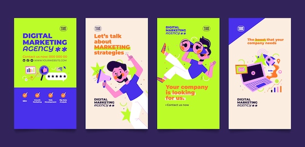 Free vector hand drawn marketing agency instagram stories