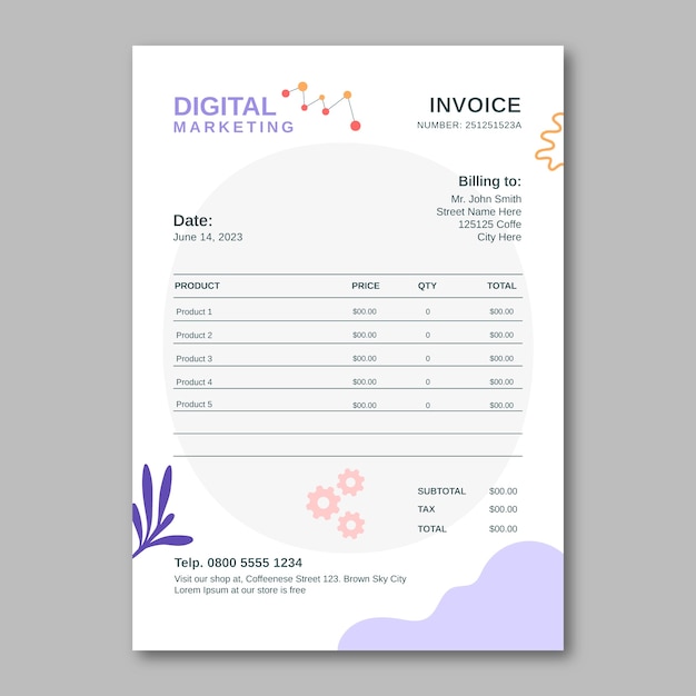 Hand drawn marketing agency invoice