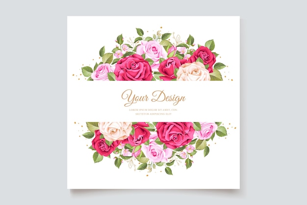 Hand drawn maroon roses wedding invitation card set