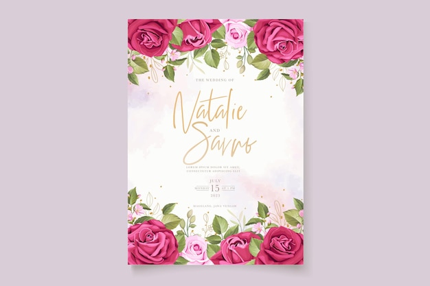 Free vector hand drawn maroon roses wedding invitation card set