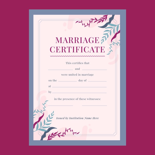 Hand drawn marriage certificate template