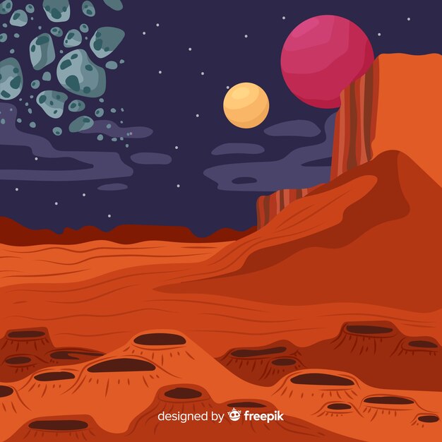 Hand drawn mars landscape background