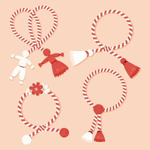 Free vector hand drawn martenitsa collection