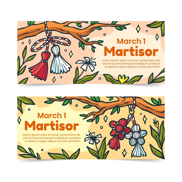Free Vector hand drawn martisor horizontal banners set