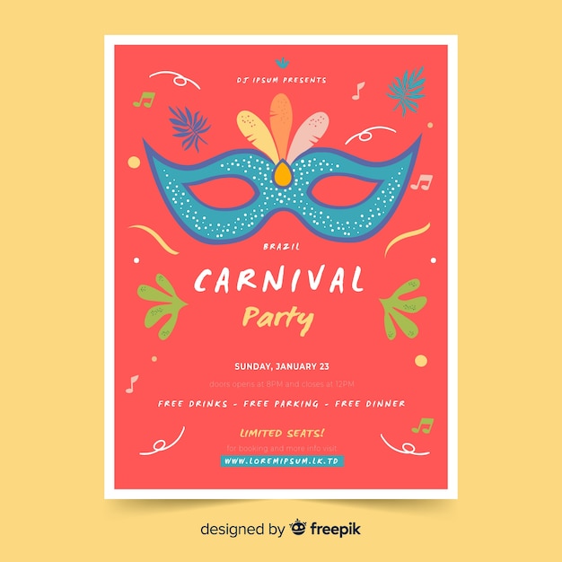 Hand drawn mask brazilian carnival party poster