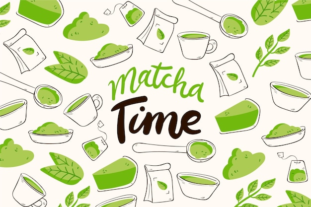 Hand-drawn matcha tea background