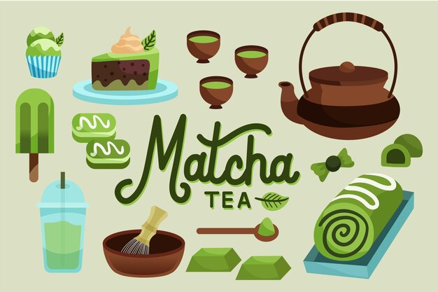 Hand drawn matcha tea wallpaper