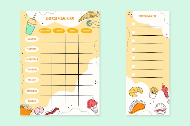 Free vector hand drawn meal planner design