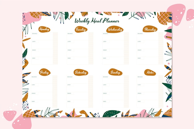 Hand drawn meal planner template