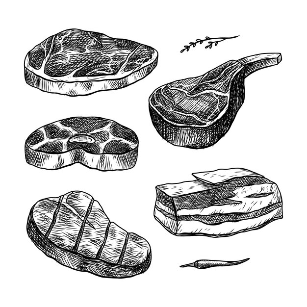 Hand drawn meat drawing illustration