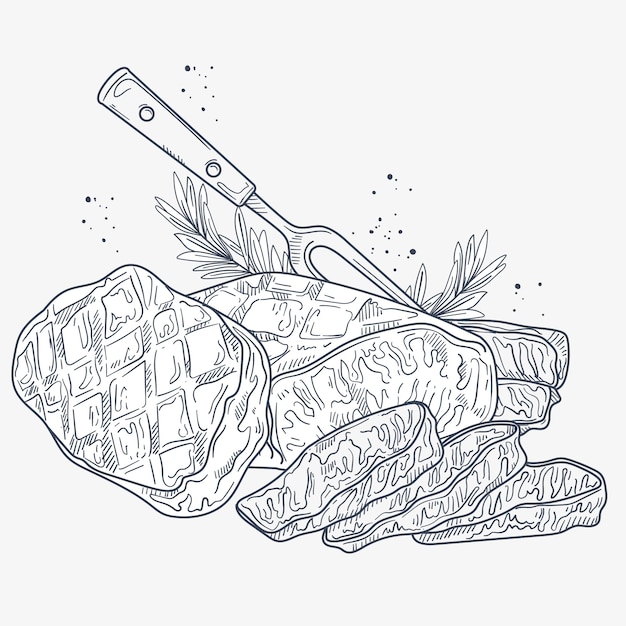 Бесплатное векторное изображение Иллюстрация рисунка мяса, нарисованная вручную