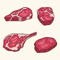 Бесплатное векторное изображение Иллюстрация рисунка мяса, нарисованная вручную