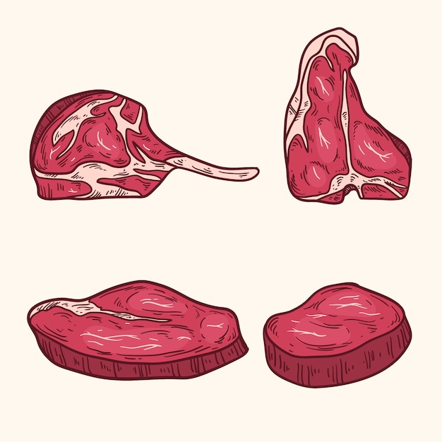 Vettore gratuito illustrazione di un disegno di carne disegnato a mano