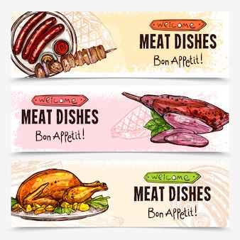Hand drawn meat horizontal banners