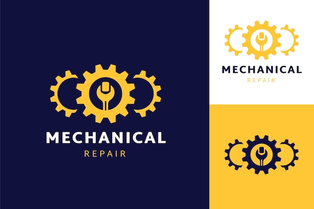 Vettore gratuito modello di logo di riparazione meccanica disegnato a mano