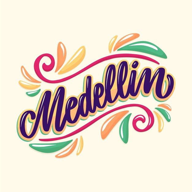 손으로 그린 medellin 텍스트 그림