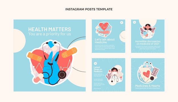 Vettore gratuito post di instagram medico disegnato a mano