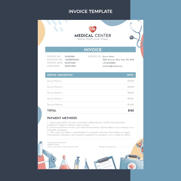 Hand drawn medical invoice