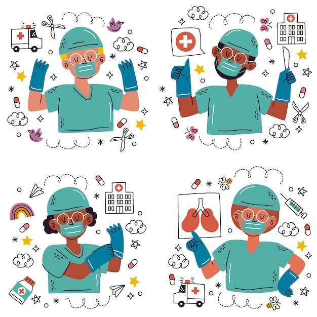 Бесплатное векторное изображение Набор медицинских наклеек ручной работы