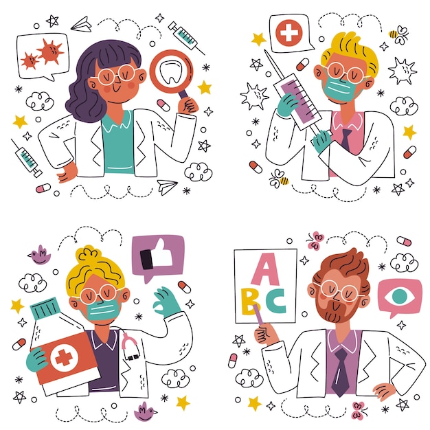 Free Vector hand drawn medical sticker set