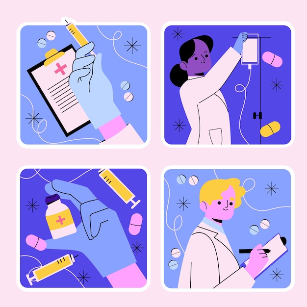 Free Vector hand drawn medical sticker set