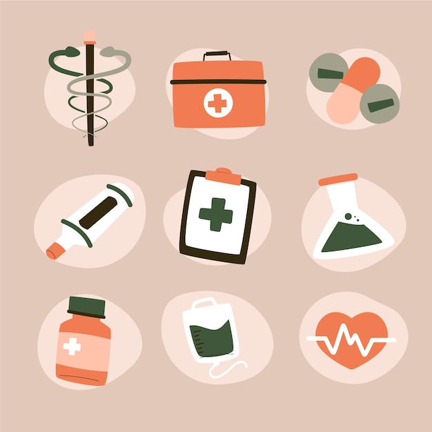 Free vector hand drawn medical symbol set