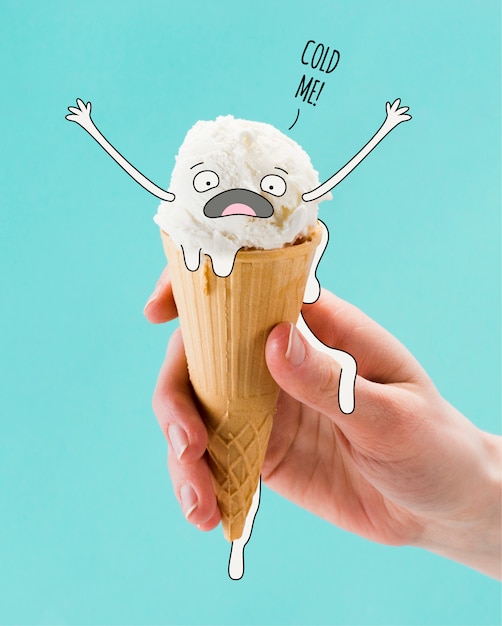 Free vector hand drawn melted ice cream character