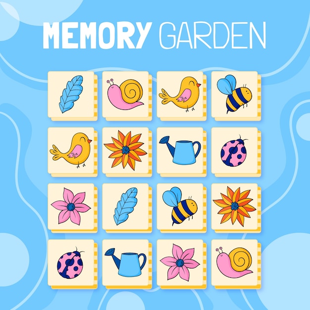 Vettore gratuito carte da gioco di memoria disegnate a mano