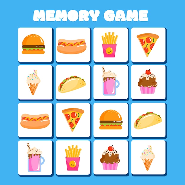 Free vector hand drawn memory game cards