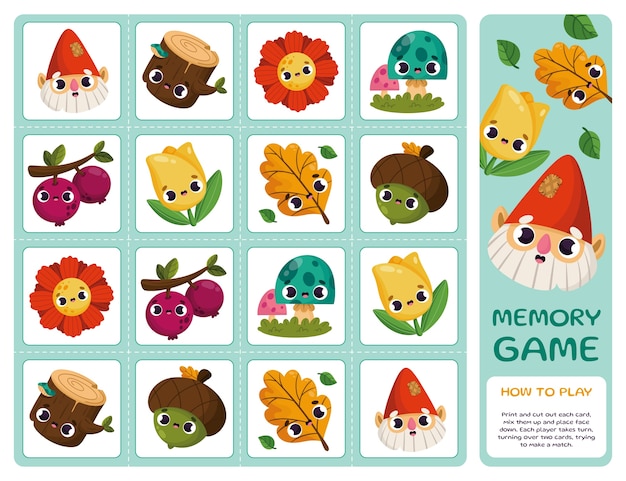 Free vector hand drawn memory game cards