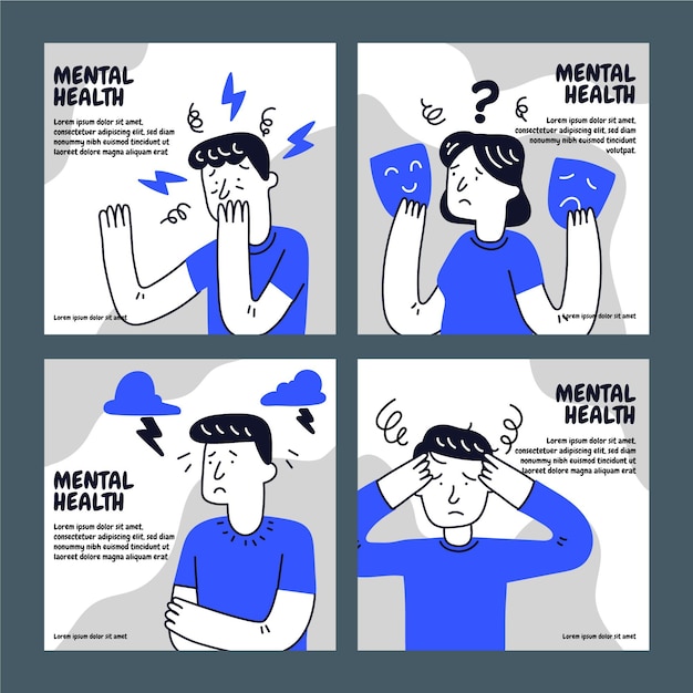 Free vector hand drawn mental health instagram posts collection