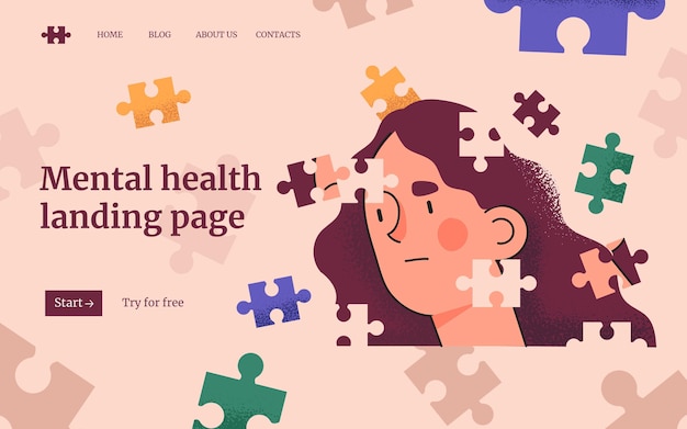 Free vector hand drawn mental health landing page template