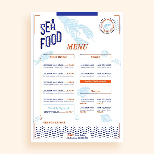 Vettore gratuito disegno del modello di menu disegnato a mano