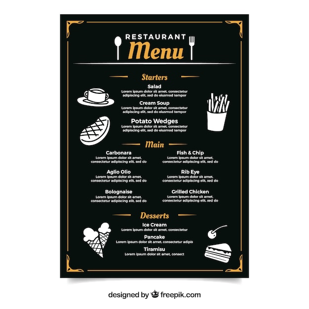 Бесплатное векторное изображение Шаблон рисованного меню для ресторана быстрого питания