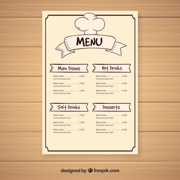 Free vector hand drawn menu template in vintage style