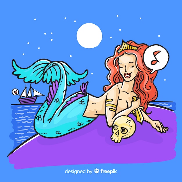 Sfondo di sirena disegnata a mano