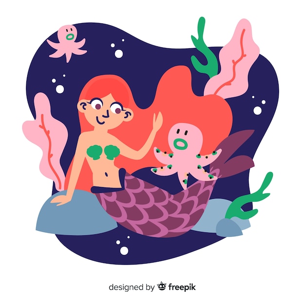 手描きの人魚の背景