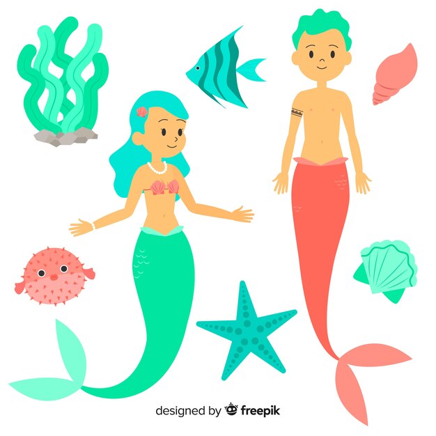 Hand drawn mermaid background