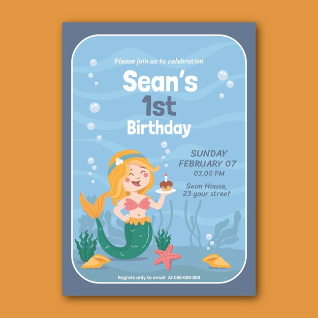 hand drawn mermaid birthday invitation template