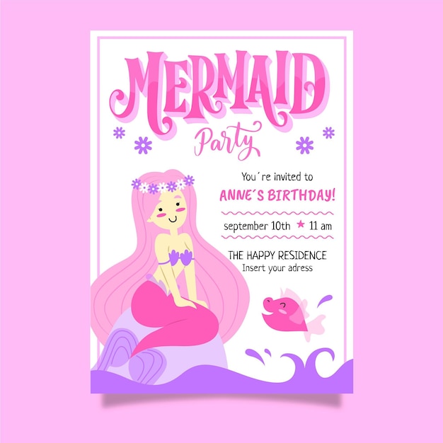 Hand drawn mermaid birthday invitation