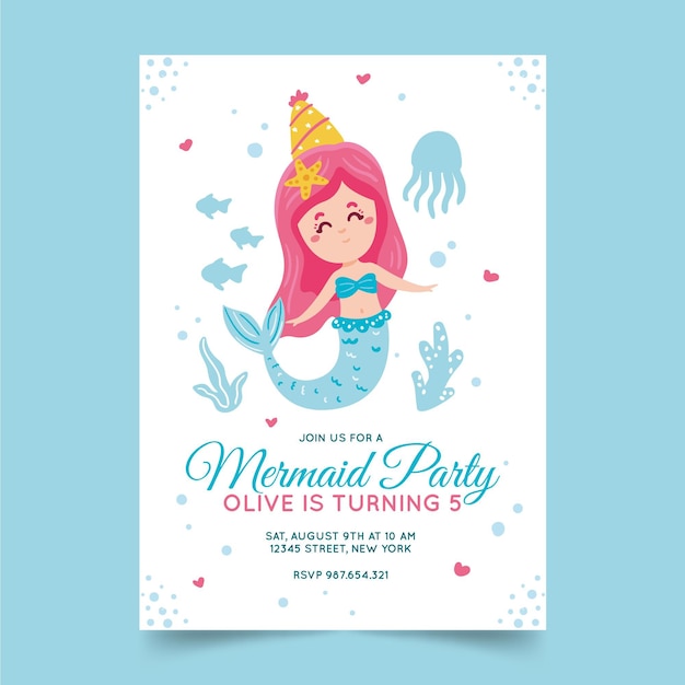 Hand drawn mermaid birthday invitation