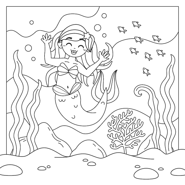 Free vector hand drawn mermaid coloring book illustration