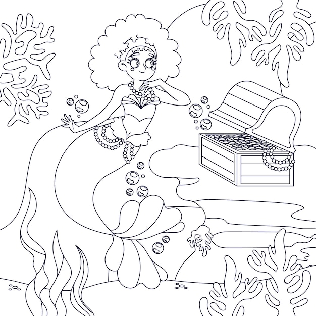 Free vector hand drawn mermaid coloring book illustration