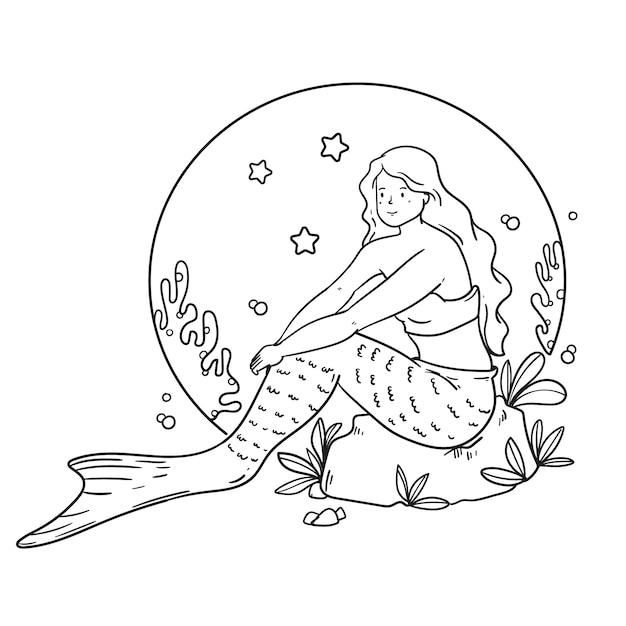 Free vector hand drawn mermaid outline illustration